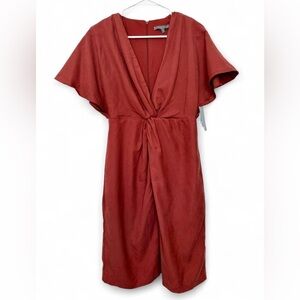 NWT Julia‎ Jordan Flutter Sleeve Twist Front V Neck Sheath Dress Rust Size 4